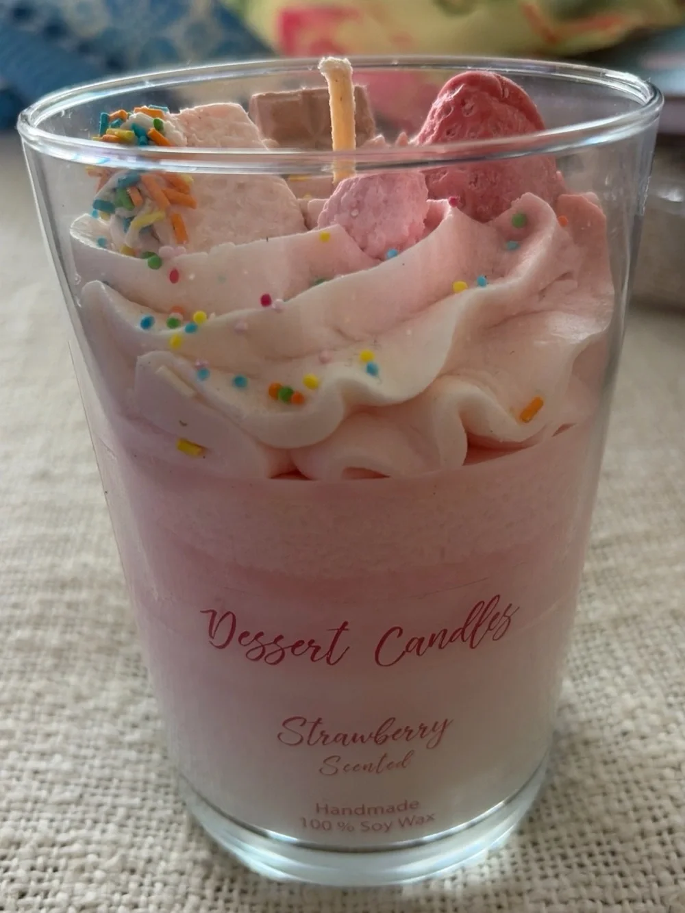 Strawberry Scented Pink Soy Wax Candle